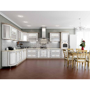 Кухня Платинум белая структура в серебре