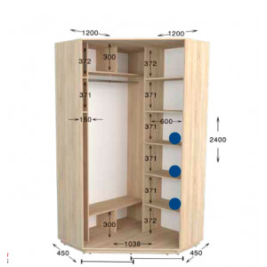 Кутова шафа-купе Практик №2 120x120x240 см
