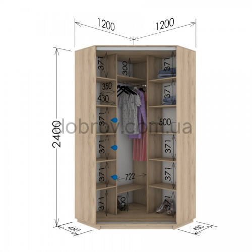Угловой шкаф-купе 120x120x240 в Добров Меблі Угловой шкаф-купе 120x120x240 в Добров Меблі
