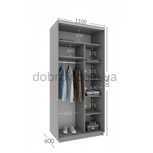 Шкаф-купе Практик 11 110x60x240 в Добров Меблі Шкаф-купе Практик 11 110x60x240 в Добров Меблі