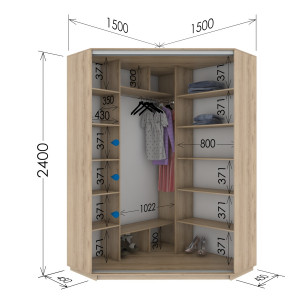 Кутова шафа-купе 150x150x240