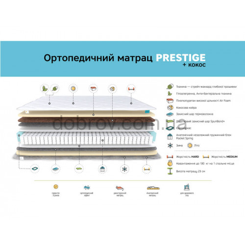 Купити Матрац Prestige + Кокос Daniro в Добров Меблі Купити Матрац Prestige + Кокос Daniro в Добров Меблі