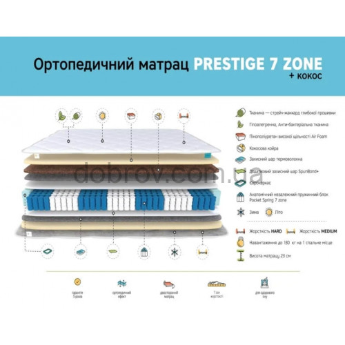 Купити Матрац Prestige 7 zone + Кокос Daniro в Добров Меблі Купити Матрац Prestige 7 zone + Кокос Daniro в Добров Меблі