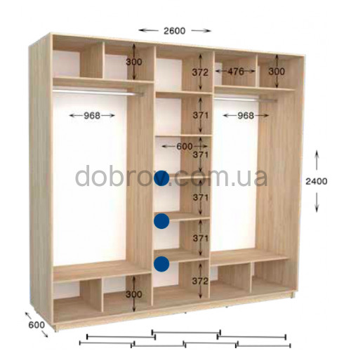 Шкаф-купе Практик 130/4 260x60x240 в Добров Меблі Шкаф-купе Практик 130/4 260x60x240 в Добров Меблі