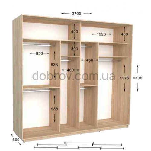 Шкаф-купе Практик 141/3 270x60x240 в Добров Меблі Шкаф-купе Практик 141/3 270x60x240 в Добров Меблі