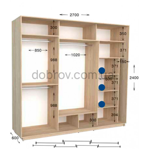 Шкаф-купе Практик 142/3 270x60x240 в Добров Меблі Шкаф-купе Практик 142/3 270x60x240 в Добров Меблі