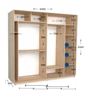 Шкаф-купе Практик 114/4 240x60x240