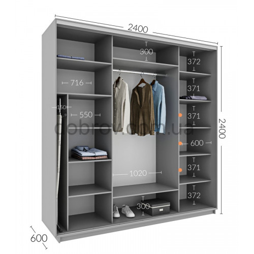 Шкаф-купе Практик 119/3 240x60x240 в Добров Меблі Шкаф-купе Практик 119/3 240x60x240 в Добров Меблі